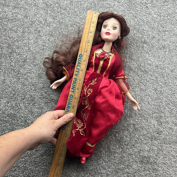 Disney Princess Belle Red Dress Gown Porcelain Doll Beauty The Beast Collectible - Picture 15 of 16